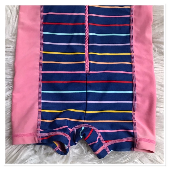Hanna Andersson One Piece Swimsuit Rashguard Pink Red Striped Size 70/ 6-12M - Picture 3 of 5